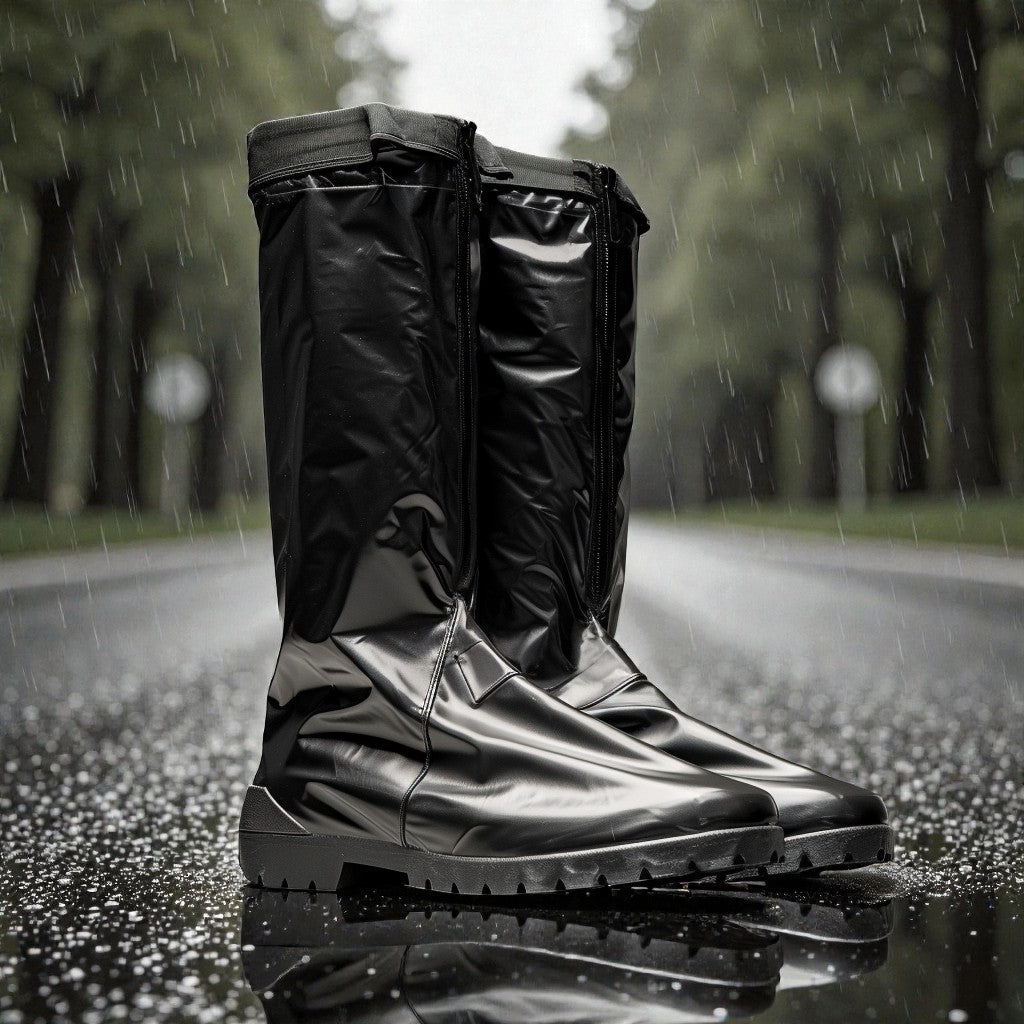 Heavy Duty High-Top Rain Boot Covers with Reflector & Zipper - Outdoor Mud Guard