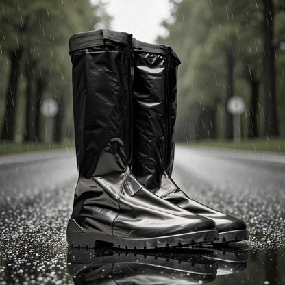 Heavy Duty High-Top Rain Boot Covers with Reflector & Zipper - Outdoor Mud Guard
